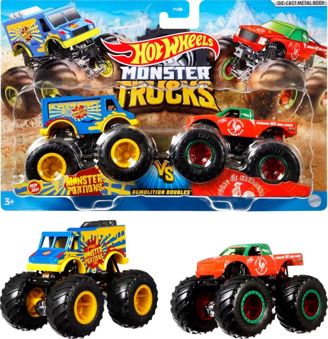 Hot Wheels Monster Trucks Demolition Doubles, 2-Pack Of 1:64 Scale Toy Trucks